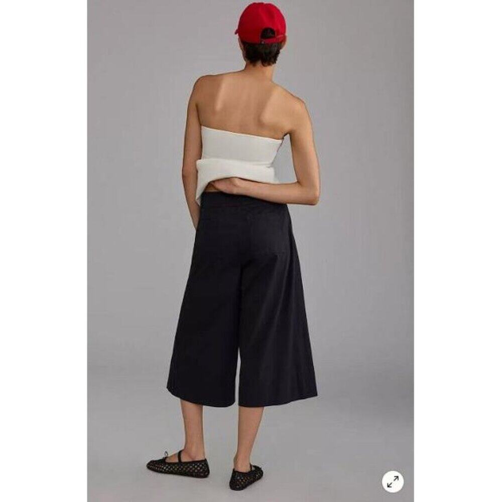 ANTHROPOLOGIE Women's Cropped Wide-Leg Trousers Size 0 In Black - Picture 2 of 16
